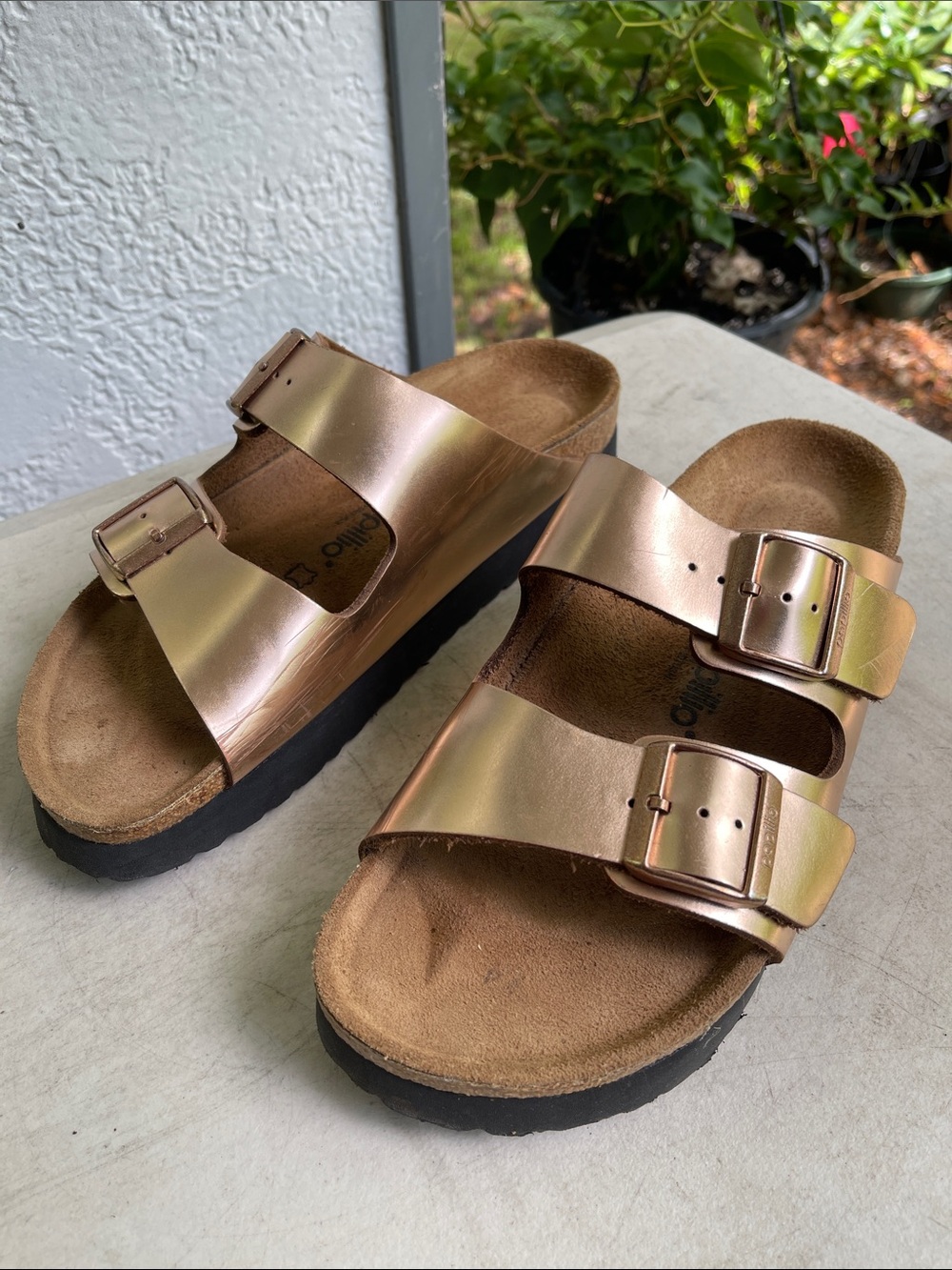 Papillio Rose Gold Double Buckle Slide Sandals